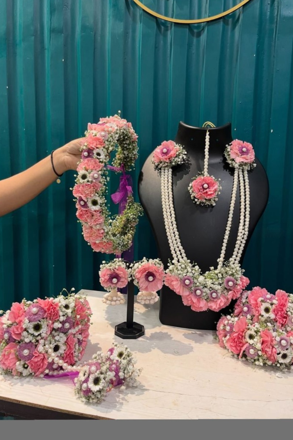 Pink Carnation & White Daisy Floral Jewellery
