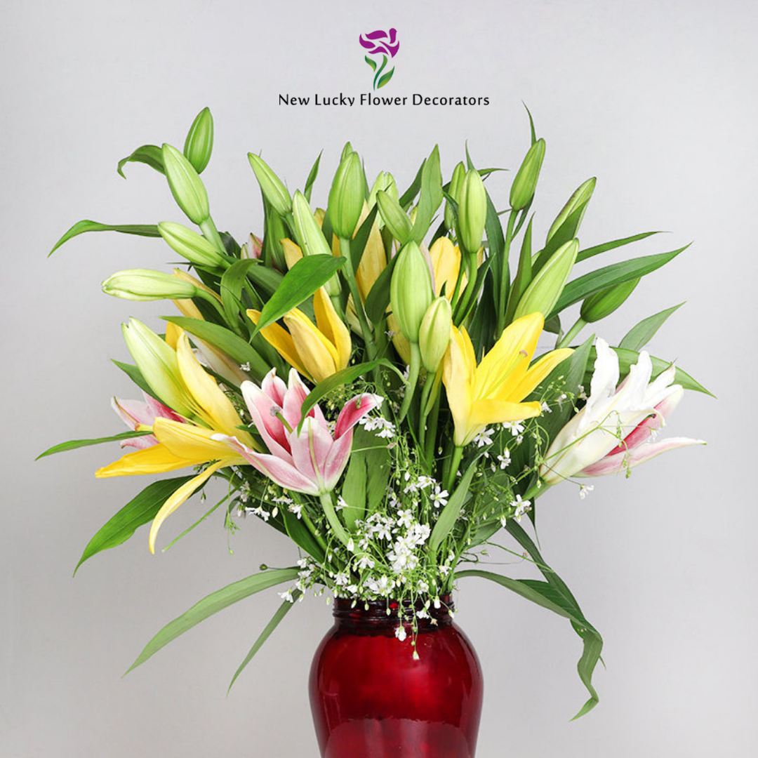 Mix Lily With Red Vase